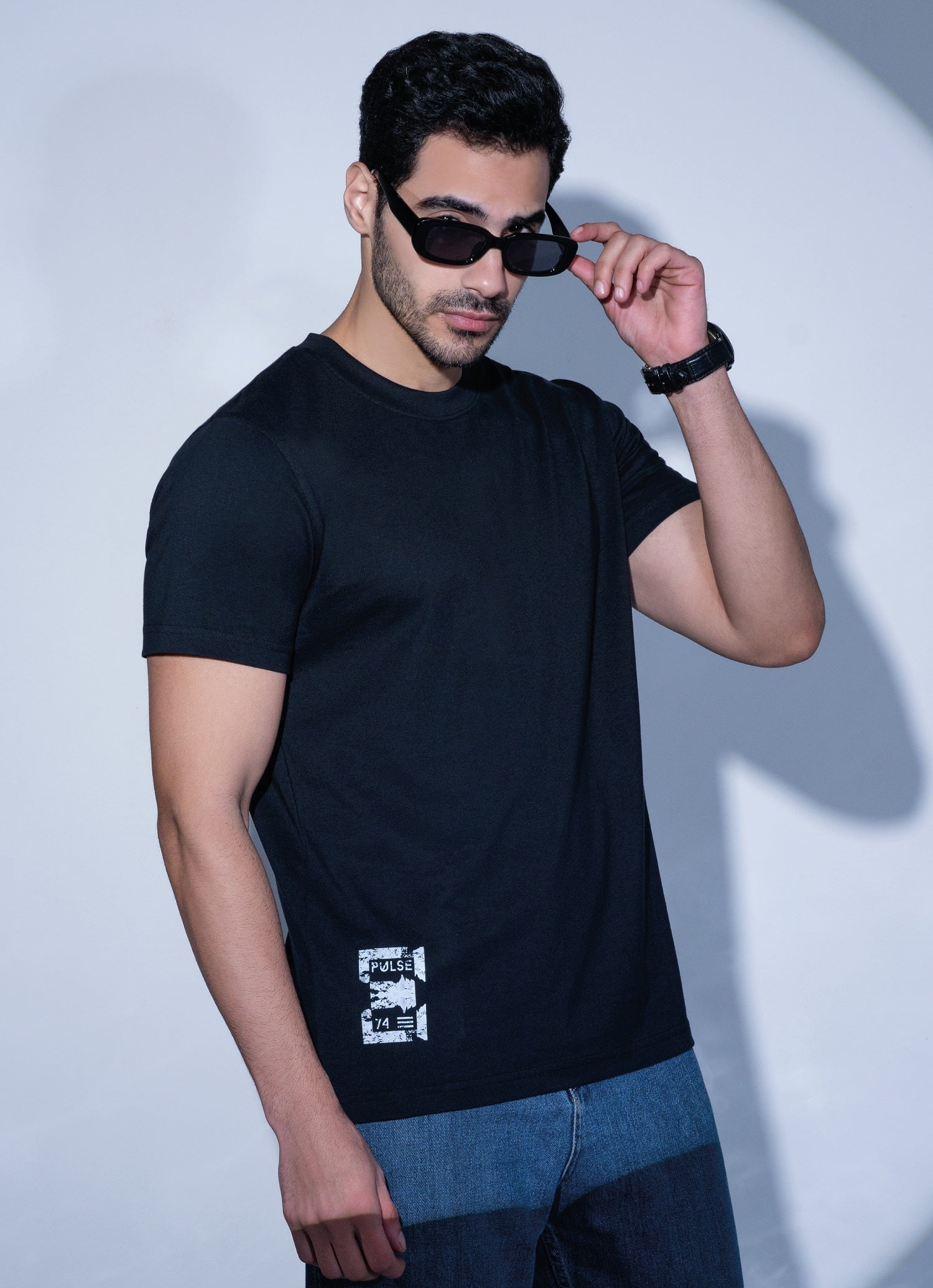 Buy 97th Abstract Pulse Tshirt - Black Front Look
