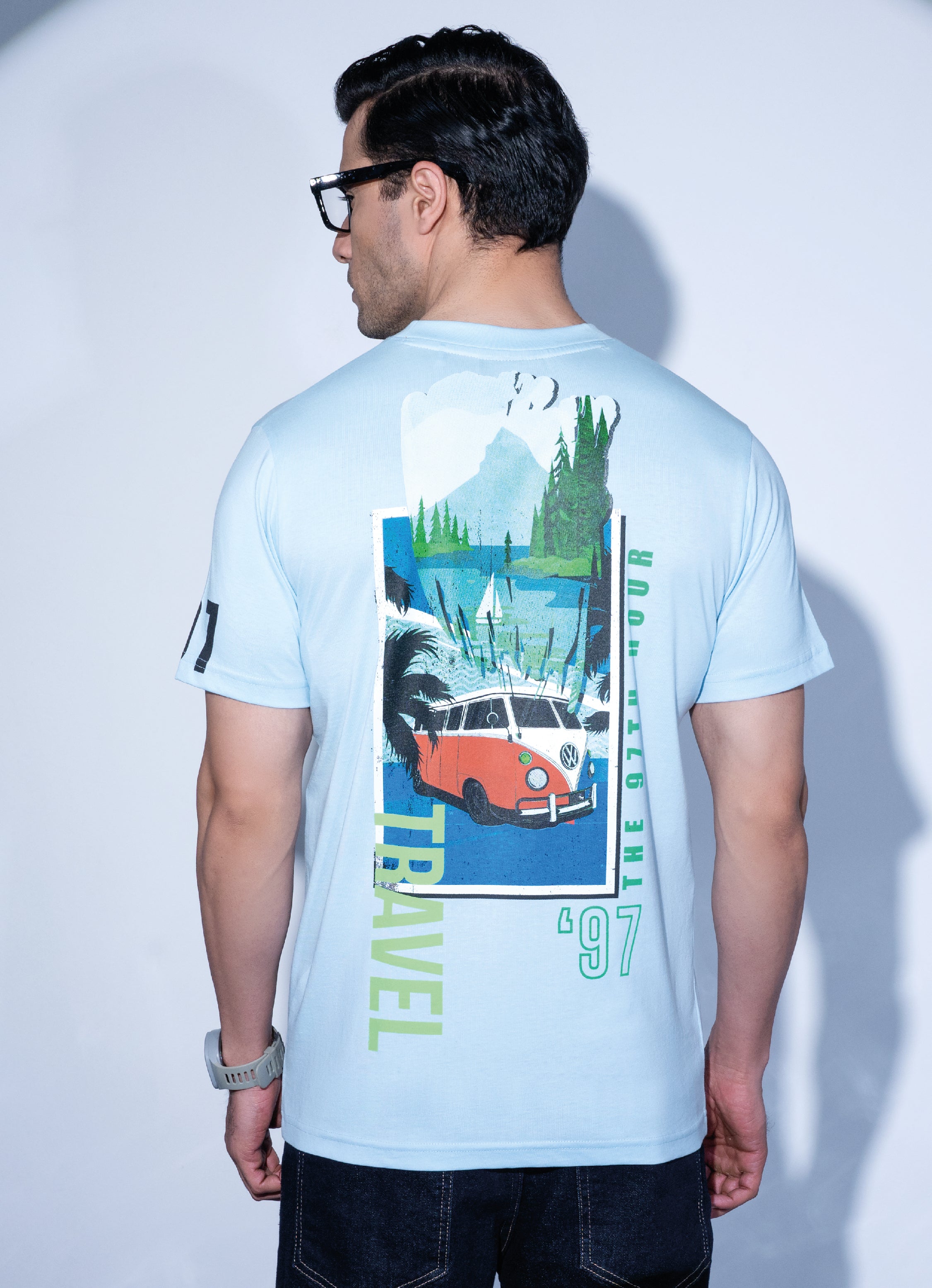 Buy The 97th Hour Summer Travel T-shirt - Blue Tshirt Front Look