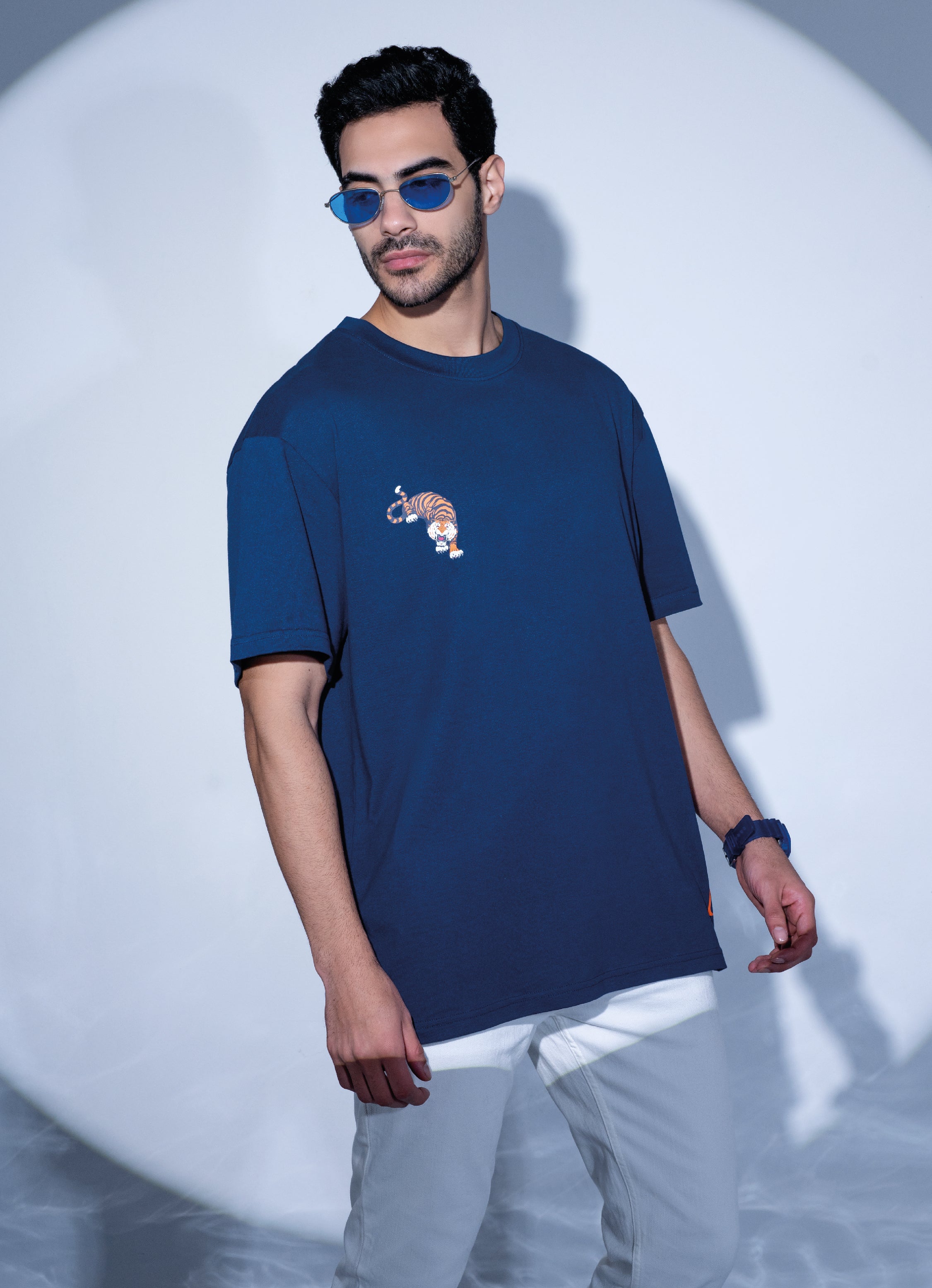 Buy The 97th Hour Iconic Japanese Tiger Pop Graphic Oversized T-shirt - Navy