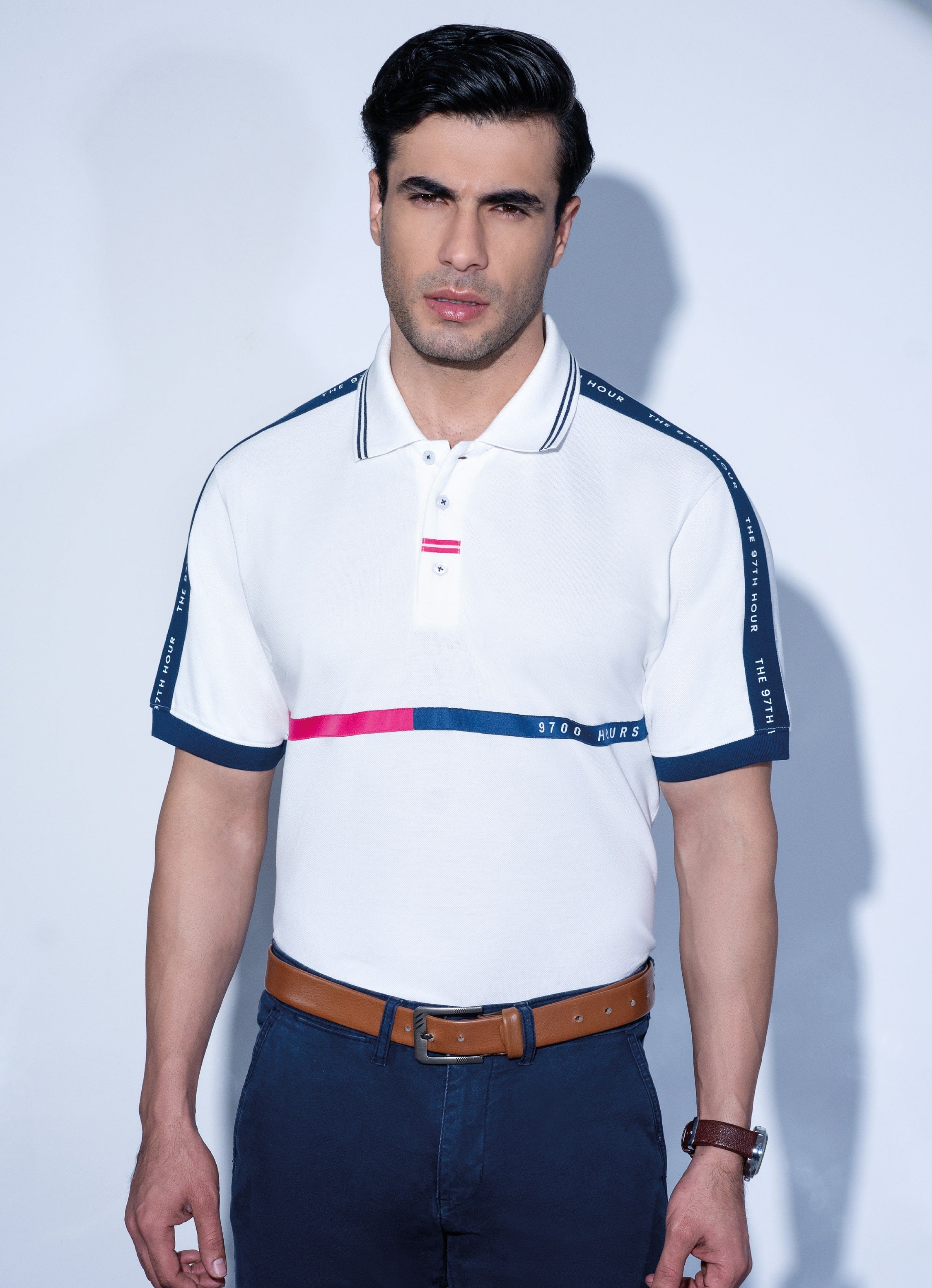 Buy Classic White The 97th Hour Premium Polo Tshirt Front Look